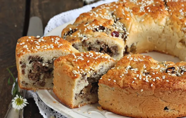 Pie, nuts, sesame
