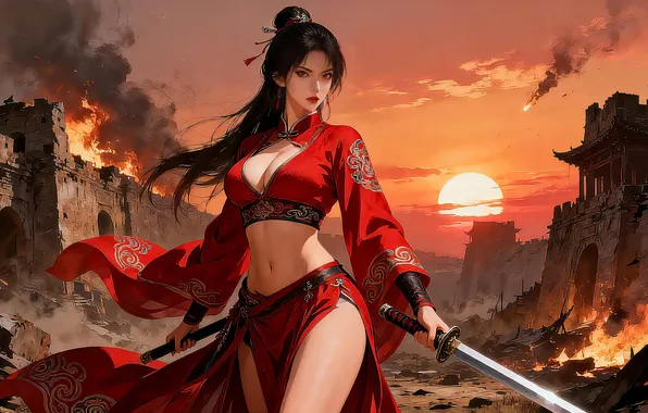 Picture sword, legs, weapon, nature, woman, young, beautiful, model