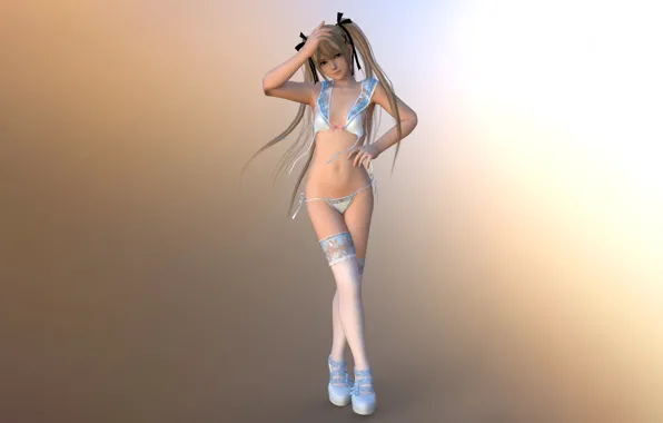 Girl, sexy, lingerie, bra, cleavage, panties, thighhighs, long hair