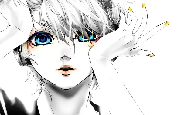 Picture eyes, headphones, art, guy, vocaloid, Vocaloid, kagamine len, akiak as