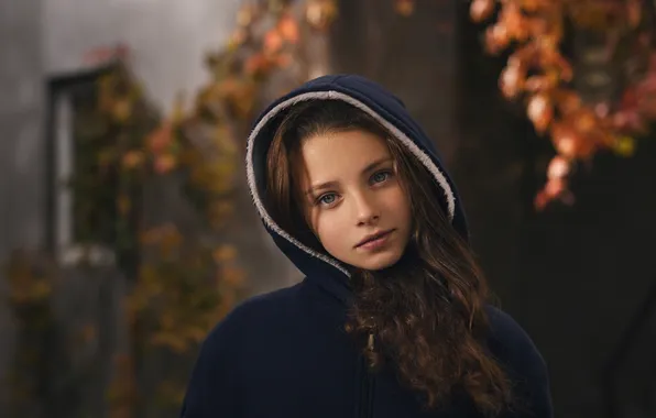 Look, girl, model, portrait, makeup, hairstyle, hood, brown hair