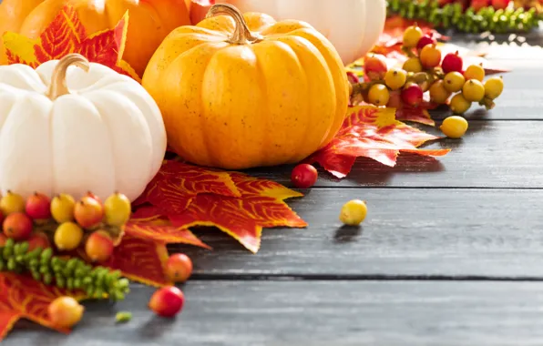 Picture autumn, leaves, background, Board, colorful, pumpkin, maple, wood