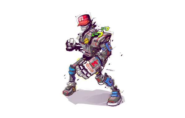 Minimalism, Robot, Style, Cap, Illustration, Characters, Super Mario, Futuristic