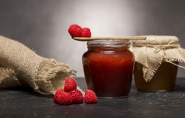 Berries, raspberry, banks, burlap, jam
