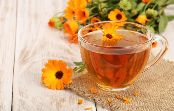 Tea, flowers, calendula