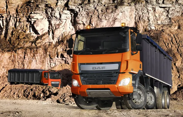 Orange, the ground, DAF, DAF, quarry, dump truck, 8x4, Euro6