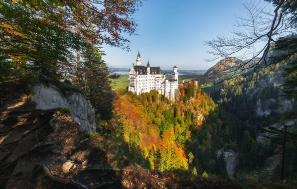 Autumn, landscape, nature, castle, rocks, Germany, Bayern, forest