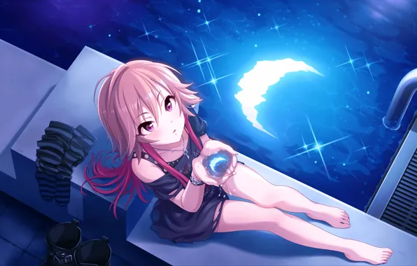 Picture dreams, night, a month, pool, girl, skirting, schoolgirl, the reflection in the water