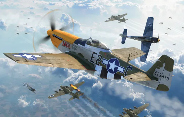 Download wallpaper USAF, P-51D Mustang, B-17, Air force, WW2, Fw.190A-8 ...