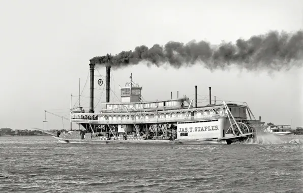 Retro, river, smoke, steamer