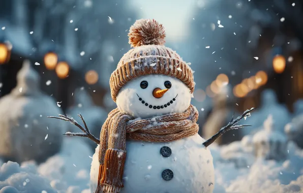 Winter, snow, decoration, Christmas, New year, snowman, happy, Christmas