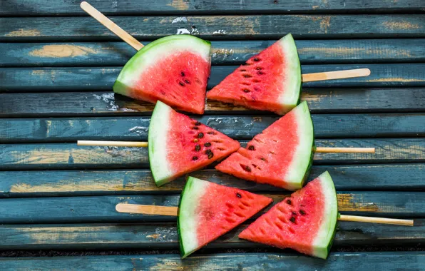Board, sticks, watermelon