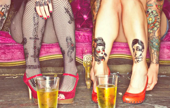Feet, beer, stockings, shoes, tattoo, photographer, Brad Kingett