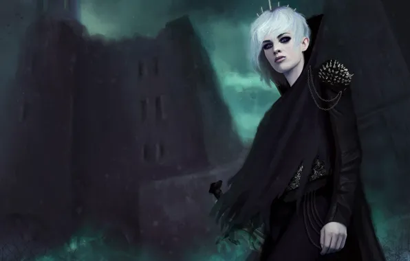 Picture girl, night, castle, figure, art, fantasy, art, Concept Art