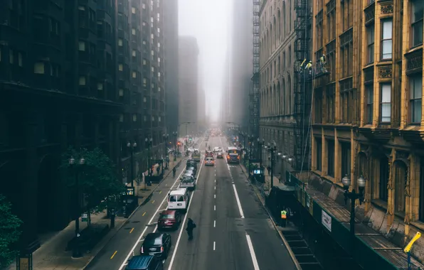The city, fog, skyscrapers, Chicago, Michigan, usa, chicago, Illinois