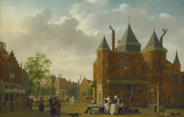 Oil, picture, canvas, the urban landscape, Isaac Ouwater, Sint Antoniuswaag in Amsterdam