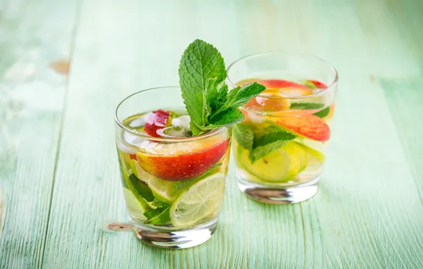 Lime, glasses, mint, lemonade