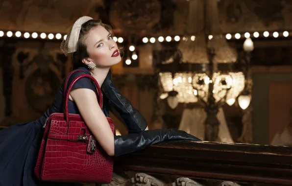 Model, leather, makeup, gloves, handbag, vintage, Magda Mayer