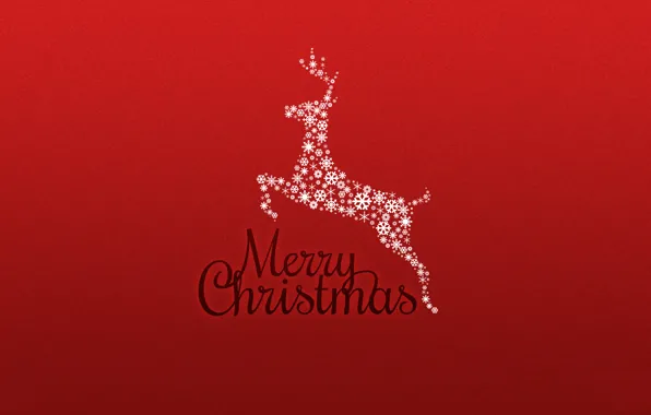 Red, background, new year, Christmas, minimalism, deer, holidays, merry christmas