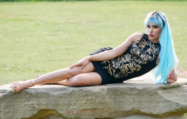 Picture look, face, model, hair, color, dress, lies, legs