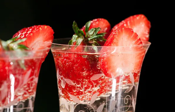 Picture background, strawberry, glasses, red, slices, juicy
