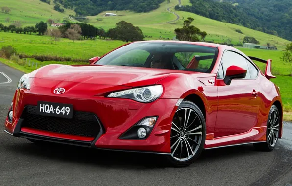 Picture road, red, hills, sports car, Toyota, the front, GTS, GTS