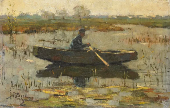 Landscape, oil, picture, 1926, Herman Wolbers, The man in the boat, Herman Wolbers