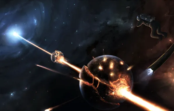 Stars, planet, ray, Astronaut