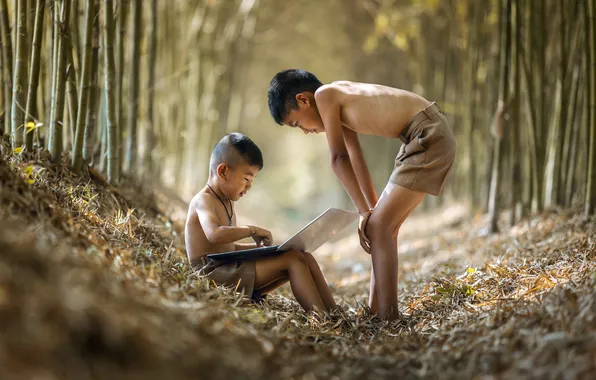 Man, child, asian, villager