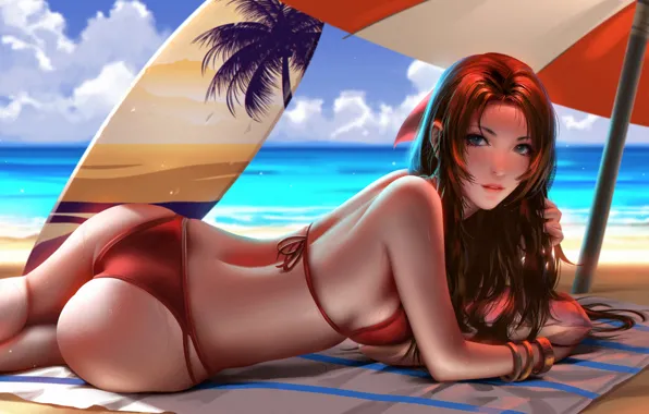 Picture girl, sexy, ass, Final Fantasy, beach, long hair, sea, boobs