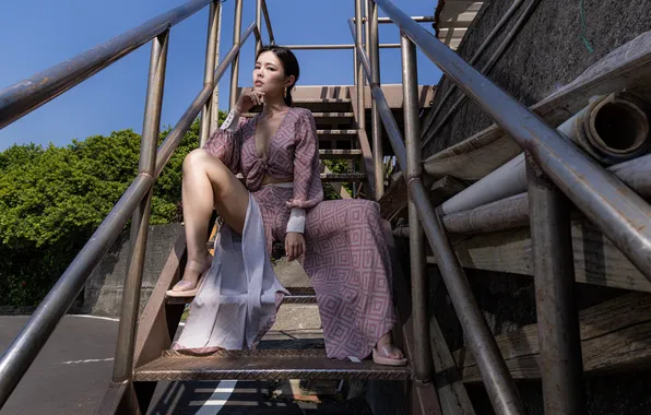 Steps, legs, Asian, sitting