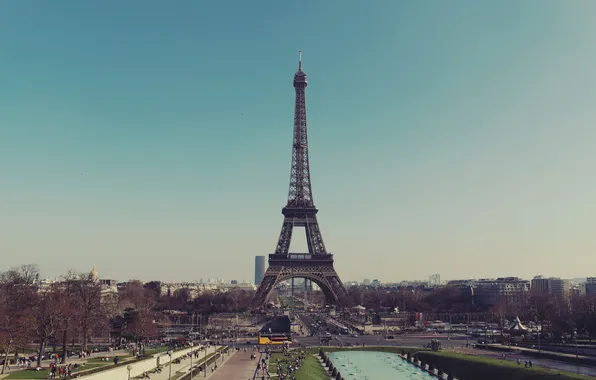 The city, people, street, Eiffel tower, France, Paris