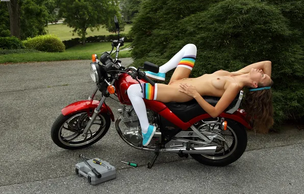 Girl, model, motorcycle, Nude, Malena Morgan
