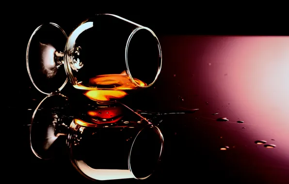 Picture glass, drops, background, glass, alcohol, drink, cognac