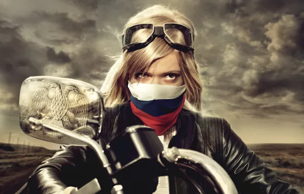 Picture blonde, Motorcycle, coat of arms, tricolor
