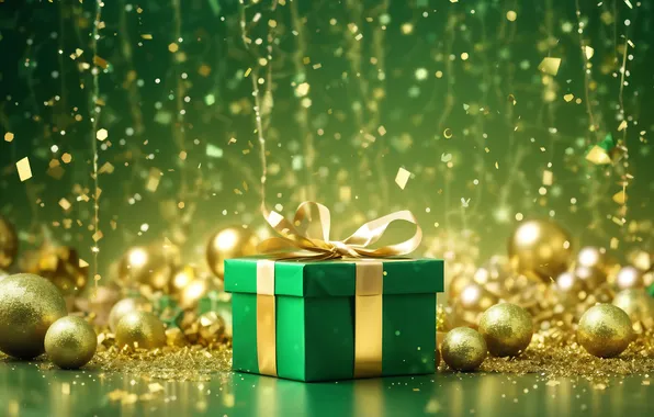 Balls, light, gift, Shine, sequins, Christmas, New year, gold plated