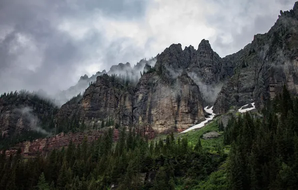 Picture the sky, trees, mountains, clouds, nature, rocks, Colorado, USA