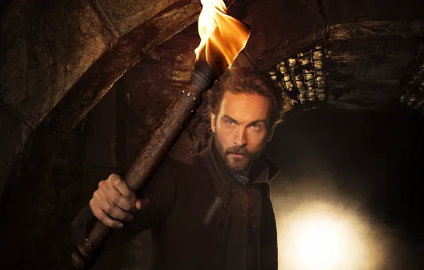 Fire, flame, rock, soldier, wood, man, spark, Tom Mison