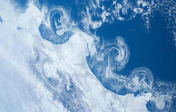 Snow, the ocean, earth, volcanoes, NASA, Kamchatka, International Space Station, International space station ISS