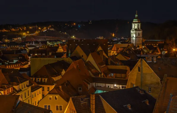 Picture roof, night, the city, lights, darkness, building, home, Germany