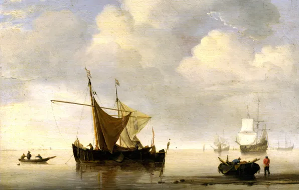 Picture sea, boat, ship, picture, sail, Willem van de Velde the Younger, Willem van de Velde, …
