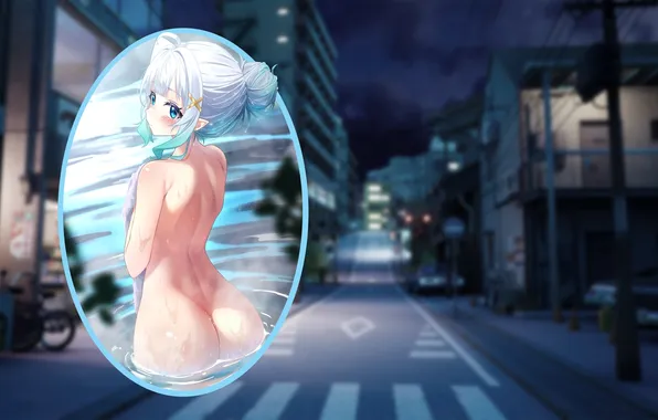 Kawaii, girl, ass, wet, anime, water, erotic, naked