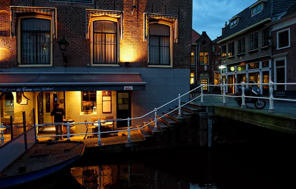 Night, the city, photo, home, ladder, Netherlands, Alkmaar
