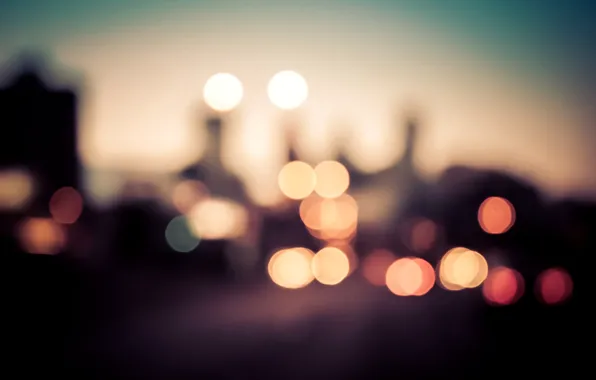 Macro, the city, lights, colorful, bokeh