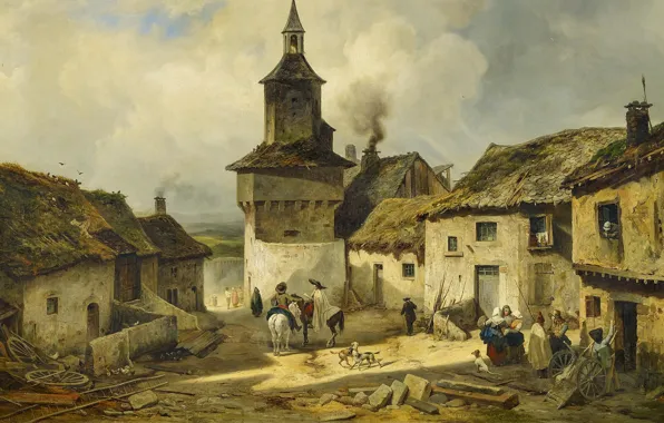 Picture French painter, French painter, oil on canvas, French village landscape, Julien Michel Gue, Julien Michel …