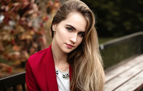 Look, trees, bench, Park, model, portrait, makeup, hairstyle