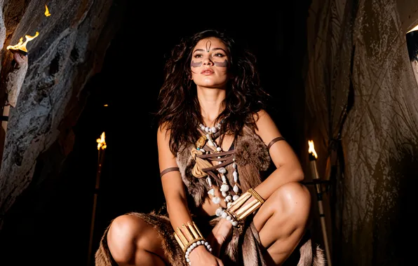 Picture woman, bones, cave, digital art, primitive, photography