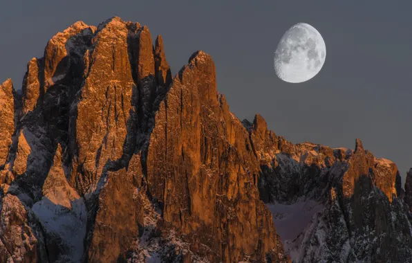 Picture the sky, snow, mountains, nature, rocks, the moon