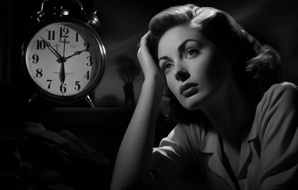 Look, girl, light, night, face, pose, retro, woman