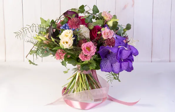 Rose, bouquet, tape, Orchid, eustoma, Calla lilies